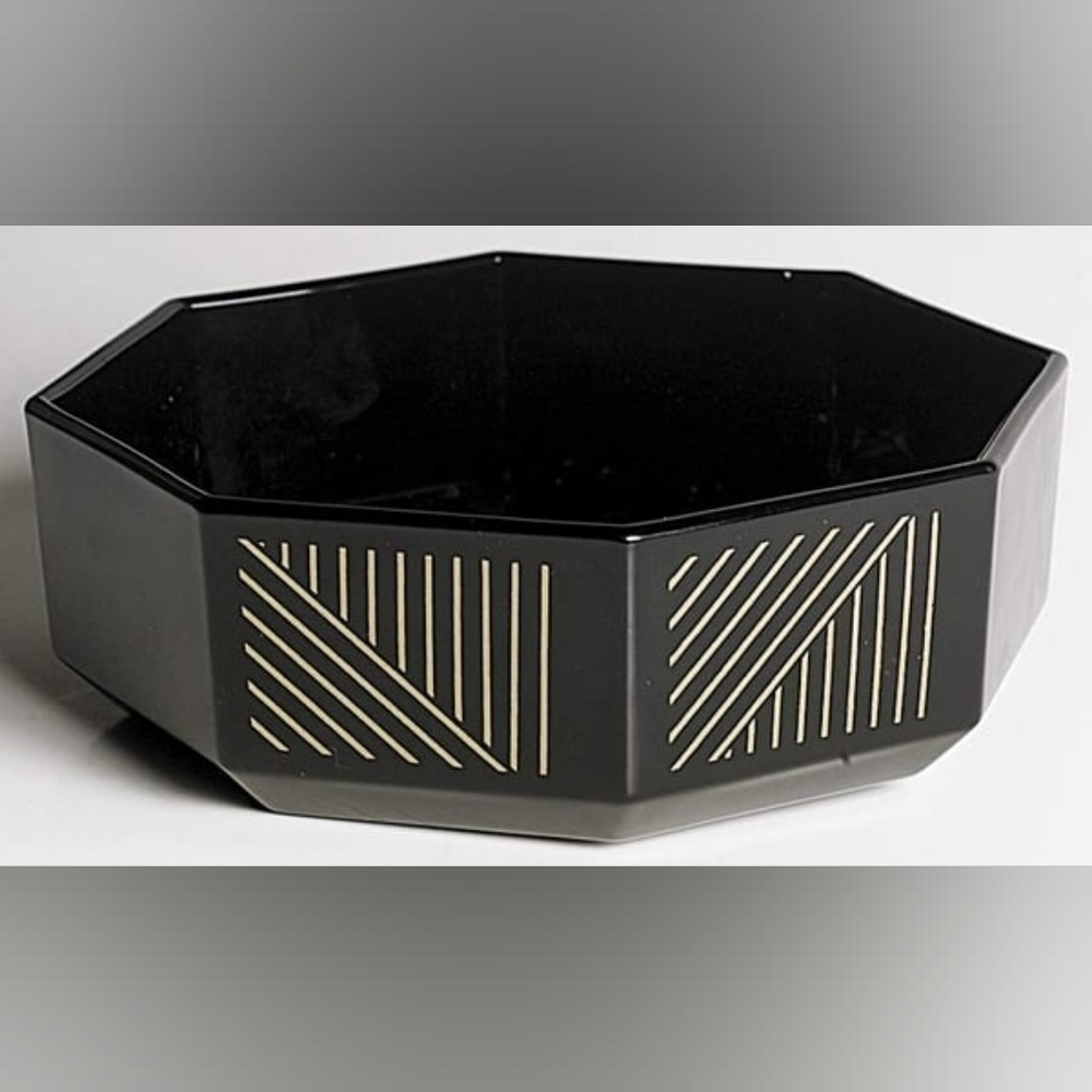 Set Of 8 Arcoroc France Marine Gold Black Octagonal Cereal Soup Bowls - Picture 2 of 4